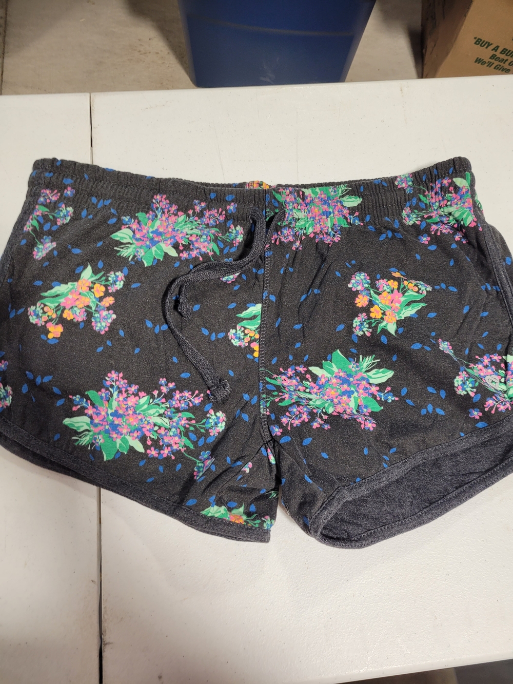 Colosseum Black Floral Athletic Shorts with Multicolor Print